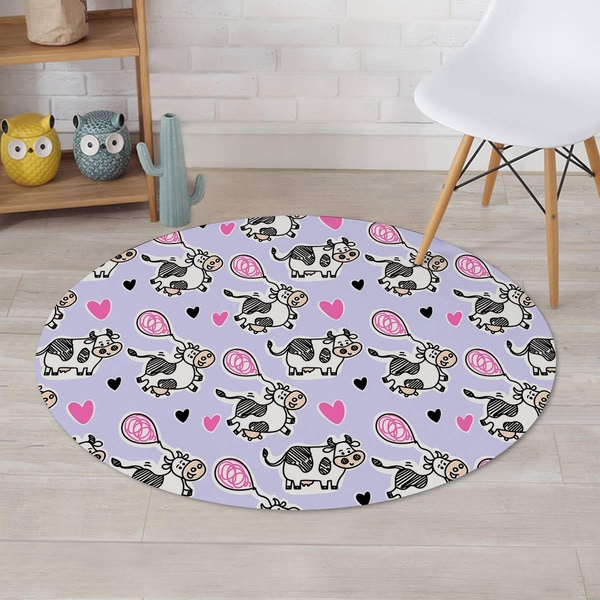 Cow Doodle Print Round Rug