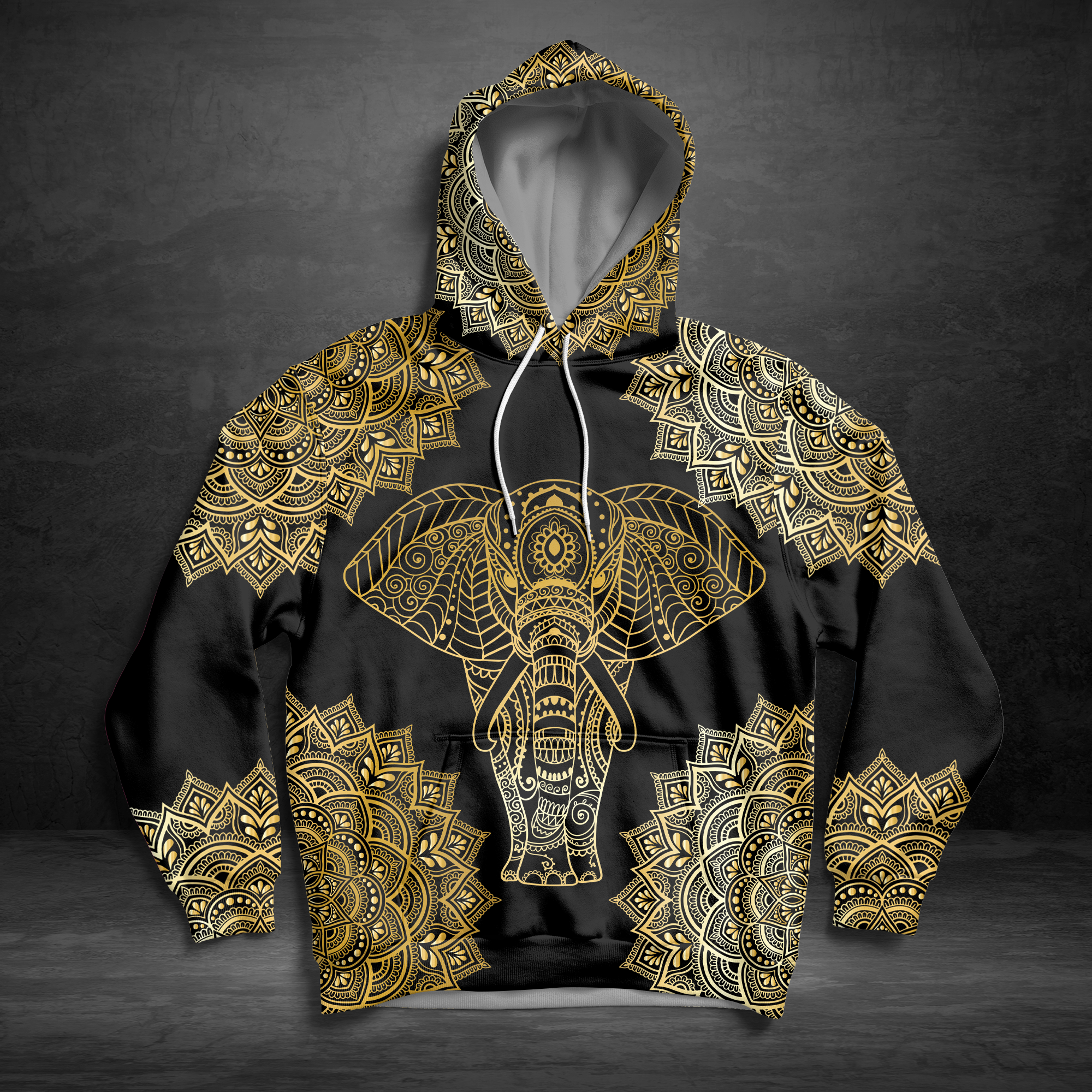 Hoodie Mother’s day Father’s day unique gift ideas for mom & dad from daughter & son kids, meaningful birthday presents –  Elephant Gold Mandala TY2011 – All Over Print Unisex Hoodie