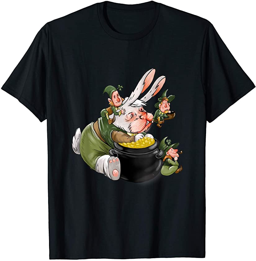 St Patrick Day Funny Easter Rabbit and Green Leprechauns. T-Shirt