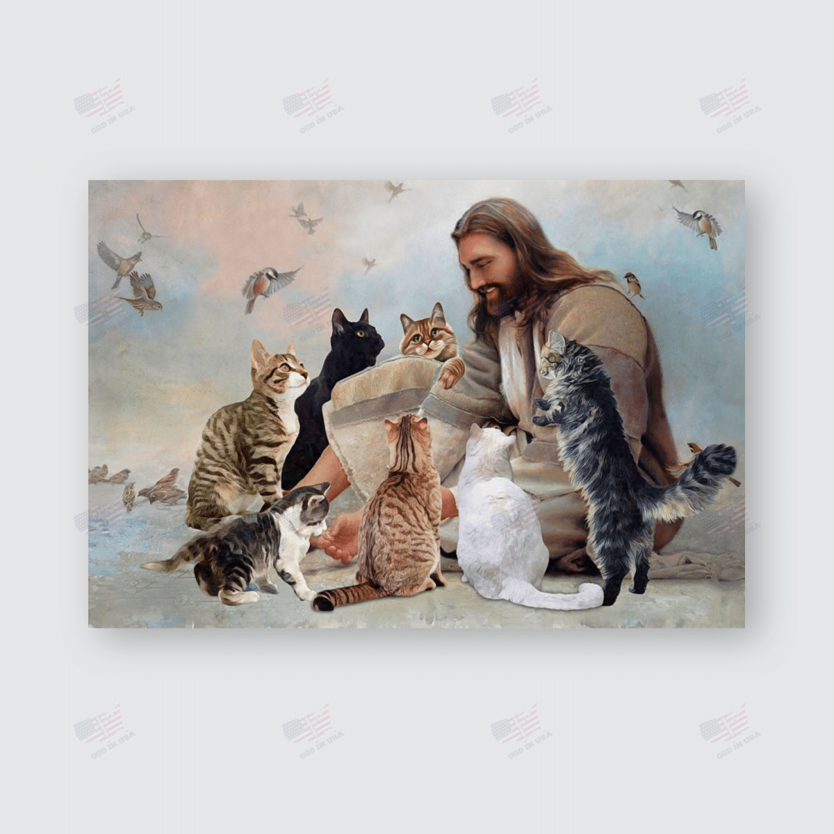 God Surrounded By Cats Angels Poster Canvas