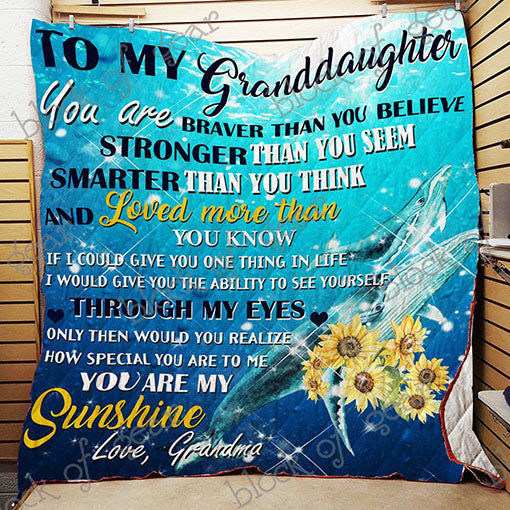 Personalized Whale To My Granddaughter From Grandma Stronger Than You Seem Quilt Blanket Great Customized Gifts For Birthday Christmas Thanksgiving Perfect Gifts