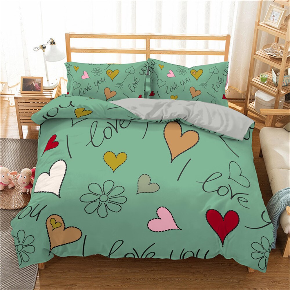 Valentine’S Day 3D Bedding Sets Love Duvet Cover Pillowcase Twin Queen King Size Bed Clothes Fors