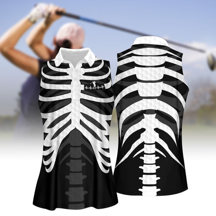 Skeleton Heart Beat Golf Women 3D All Over Print Polo Shirt, Best Golf Shirt