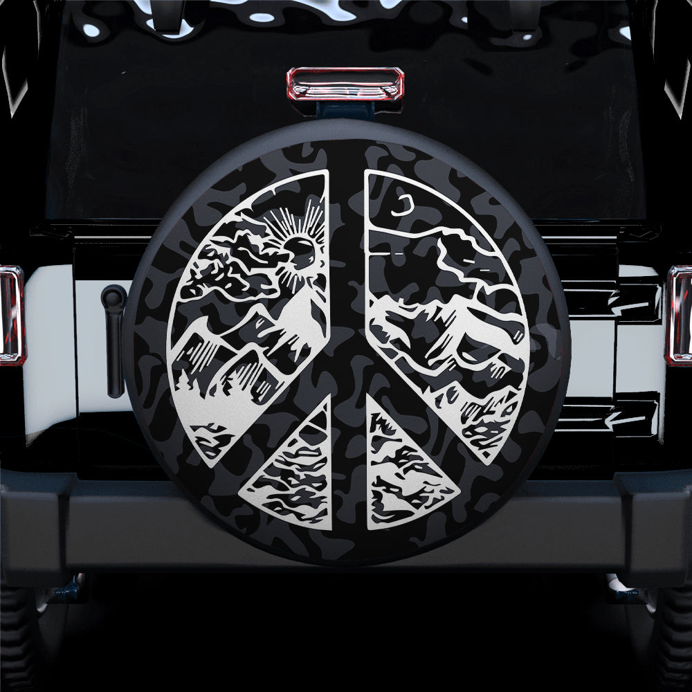 Peace Sign Mountain Jeep Car Spare Tire Cover Gift For Campers