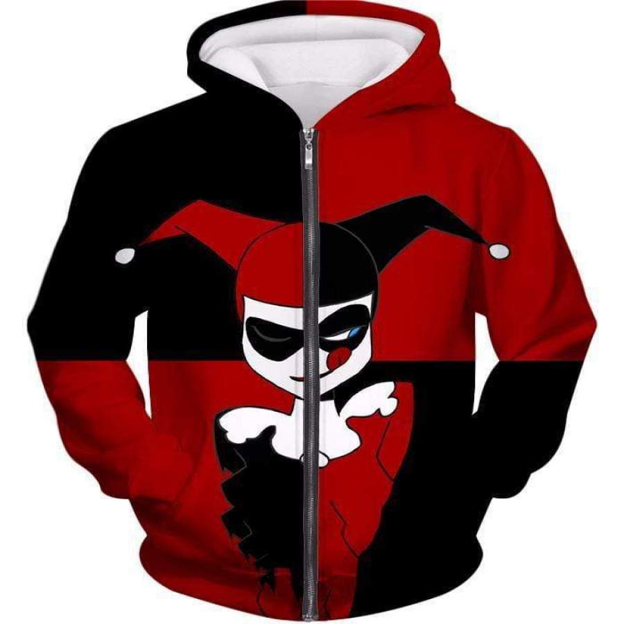 The Animated Villain Harley Quinn Promo Red and Black Zip Up Hoodie