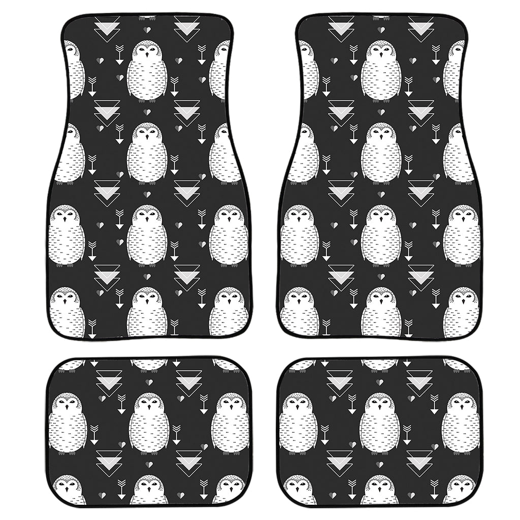 Cute White And Grey Owl Pattern Print Front And Back Car Floor Mats, Front Car Mat