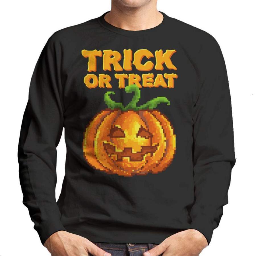 Trick Or Treat Halloween Pumpkin Pixel Art Men’s Sweatshirt