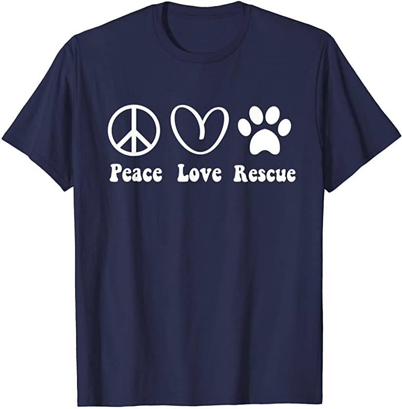 Animal Rescue Gifts Men Women Kids Peace Love Adopt Dog Cat T-Shirt