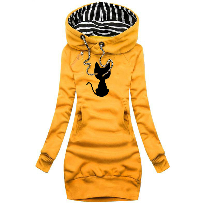 Hoody Dress Cat Printing New Fashion Women's Plus Size Warm Loose Fleece Hoodies Female Streetwear Fashion Sweatshirts alx