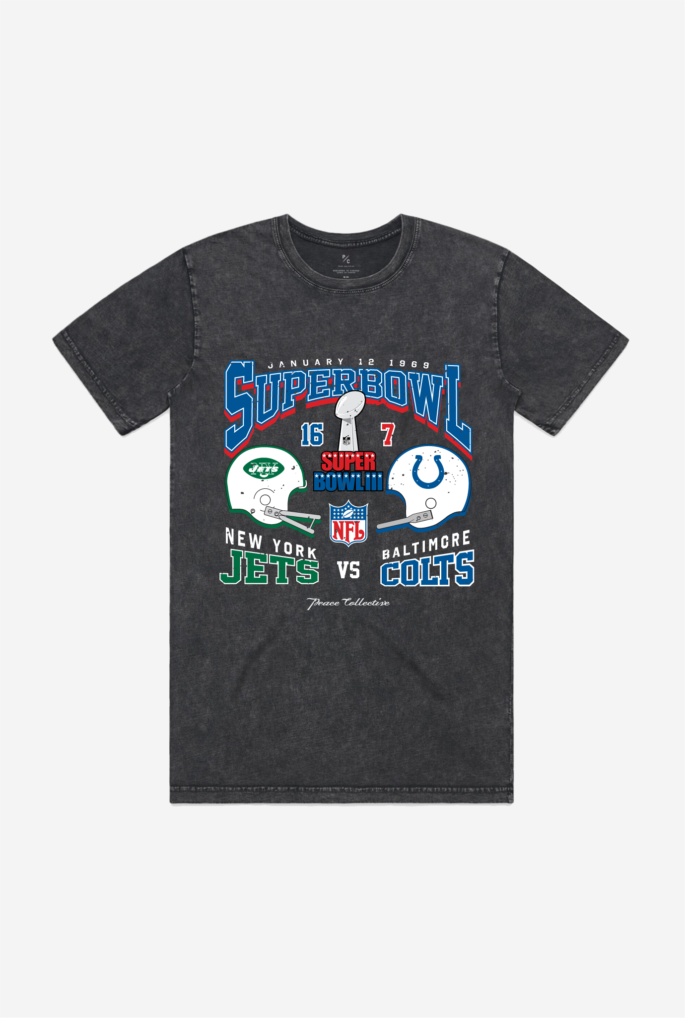 Super Bowl Iii: New York Jets Vs. Baltimore Colts Stonewashed T-Shirt – Black