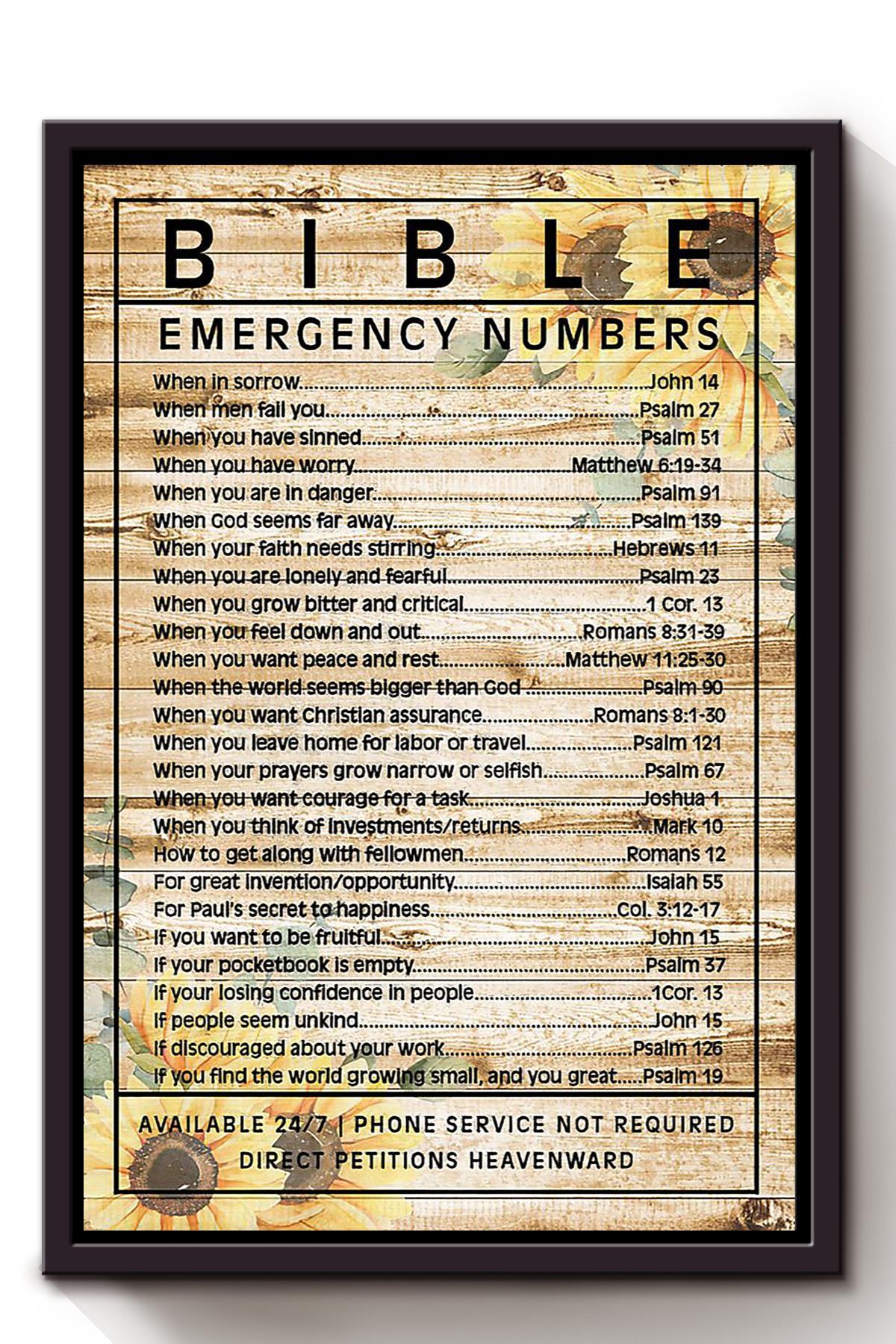 Bible Emergency Numbers Christian Wall Art Gift For Christmas Decor Son Of God Framed Canvas