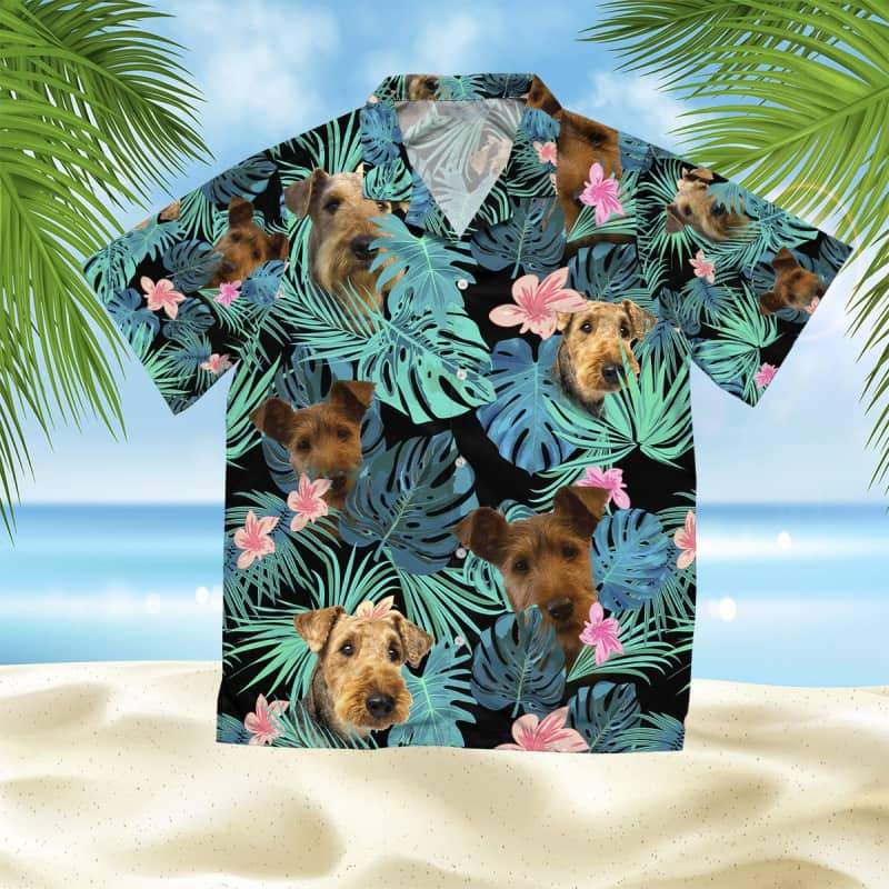 Airedale Terrier Hawaiian Shirt, Dog Summer Leaves Hawaiian Shirt, Unisex Print Aloha Short Sleeve Casual Shirt