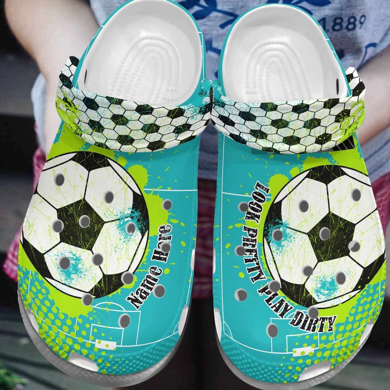 Soccer Personalized Clog, Custom Name, Text, Color, Number Fashion Style For Women, Men, Kid, Print 3D Look Pretty Play Dirty