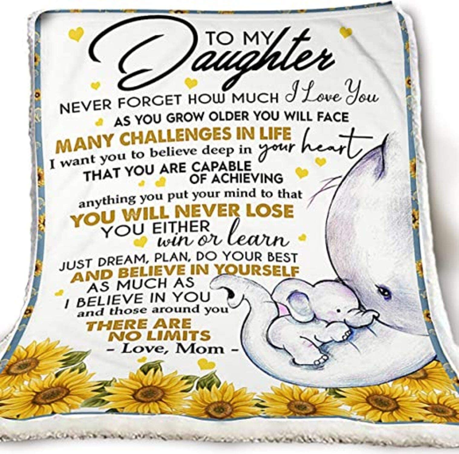 Skitongifts Blanket For Sofa, Bed Throws On Christmas, Birthday Elephant To My Daughter Never Forget How Much I Love You Many Challenges In Life