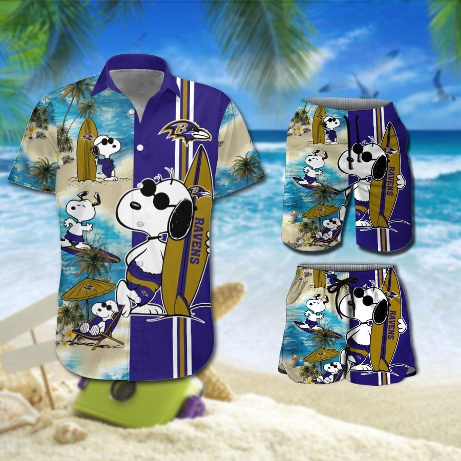 Baltimore Ravens Snoopy All Over Print Hawaii Shirt Beach Shorts Ha92168