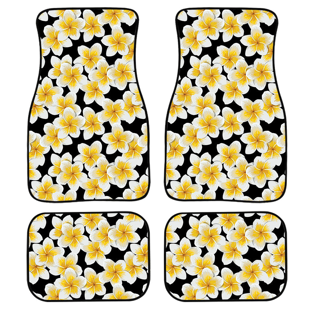 White And Black Frangipani Pattern Print Front And Back Car Floor Mats, Front Car Mat