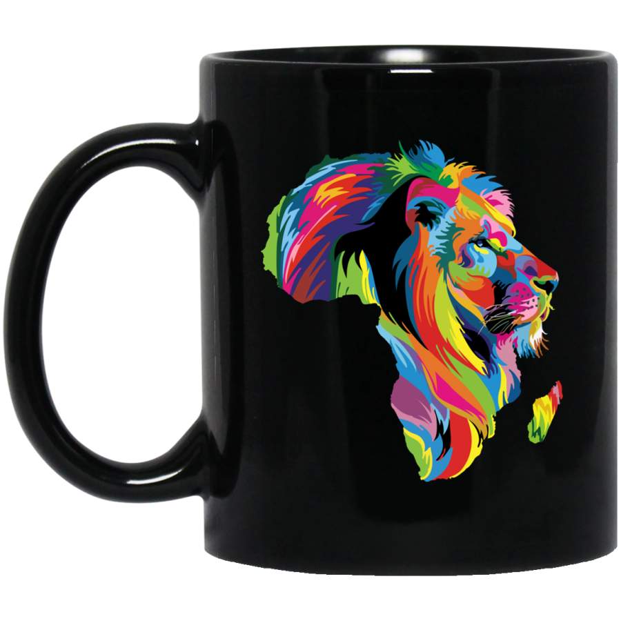 African American Coffee Mug Africa Lion Map African Map With Color Black History Mouth 11oz – 15oz Black Mug