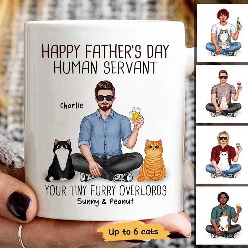 Real Man Sitting Good Morning Happy Father‘S Day Cat Human Servant Personalized Mug