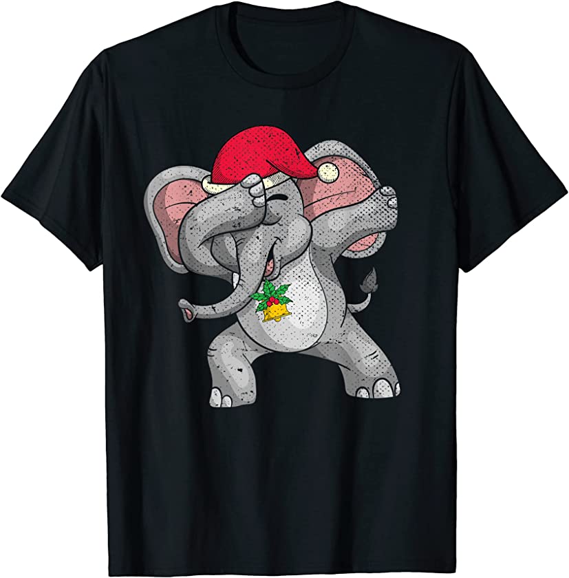 Xmas Dabbing Animal Merry Christmas Funny Africa Elephant T-Shirt