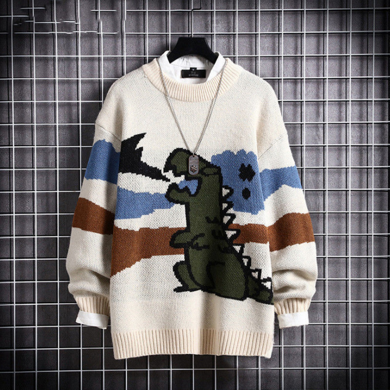 2021 Sweater Men Harajuku Knitted Pullover Hip Hop Streetwear Cartoon Bear Sweater O-neck Oversize Casual Couple Male Sweaters alx