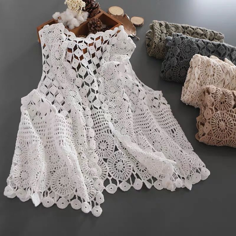 Vests Women Hollow Out Solid Harajuku Retro Leisure All-match Summer Knitted Streetwear Simple Open-stitch Art Outwear Female alx