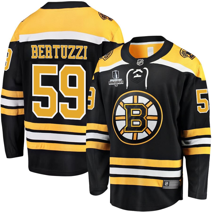 Tyler Bertuzzi 59 Boston Bruins Stanley Cup 2023 Playoffs Patch Home Breakaway Men Jersey – Black