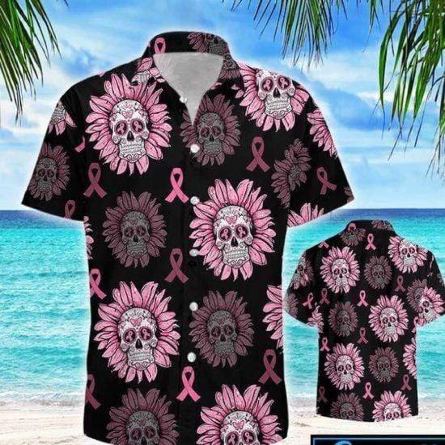 Hawaii Aloha Shirts Skull Breast Cancer Pink Flower Ha81182