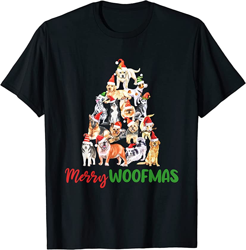 Merry Woofmas Merry Christmas Puppy Tree For Dog Lovers T-Shirt