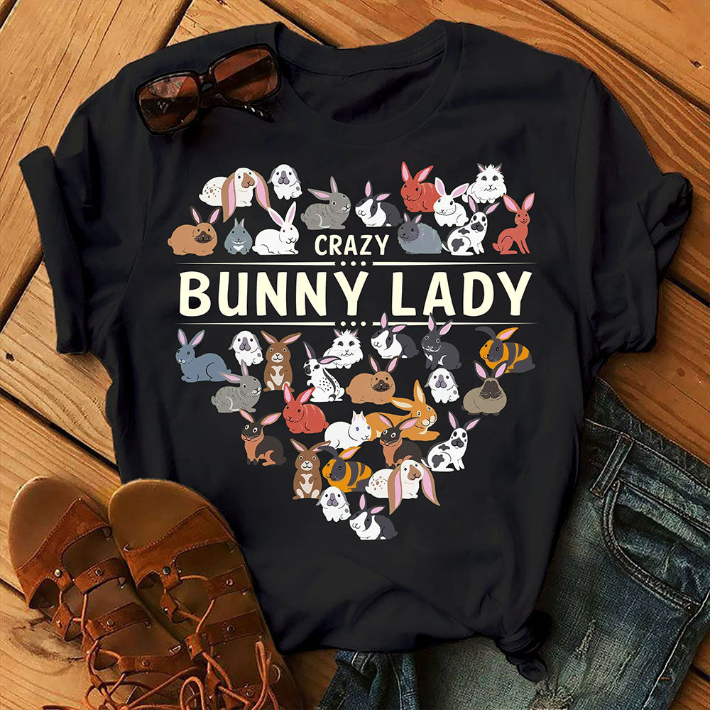 Crazy Bunny Lady Rabbit Lover Funny Cute  Gift Graphic Unisex T Shirt, Sweatshirt, Hoodie Size S – 5XL