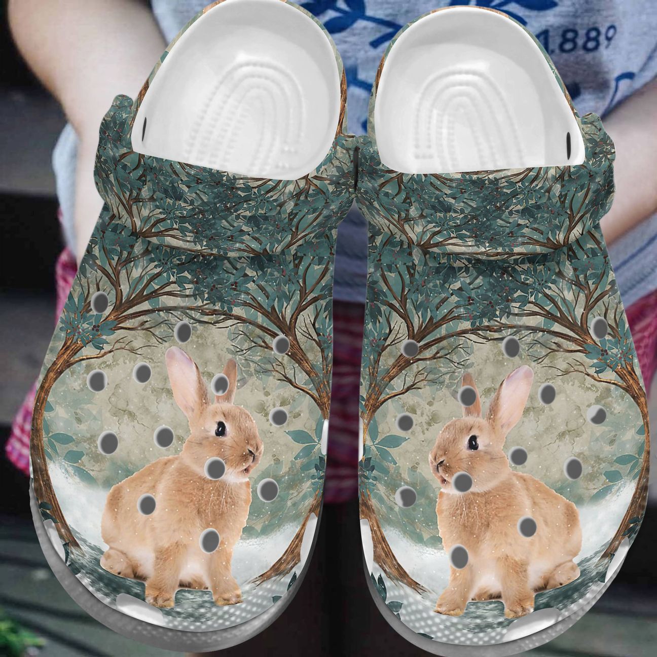 Rabbit Personalize Clog, Custom Name, Text, Fashion Style For Women, Men, Kid, Print 3D Whitesole Rabbit Lover