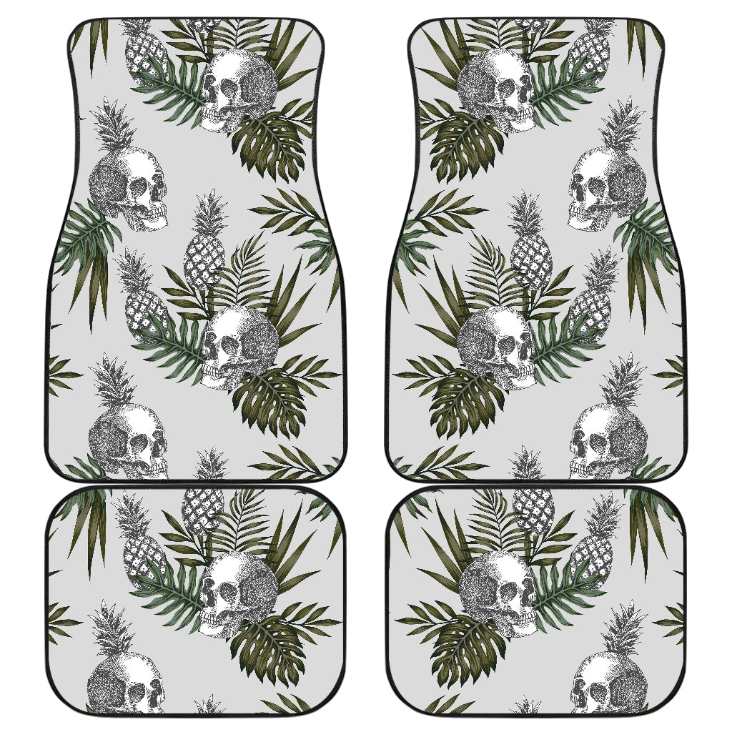 Tropical Pineapple Skull Pattern Print Front And Back Car Floor Mats, Front Car Mat