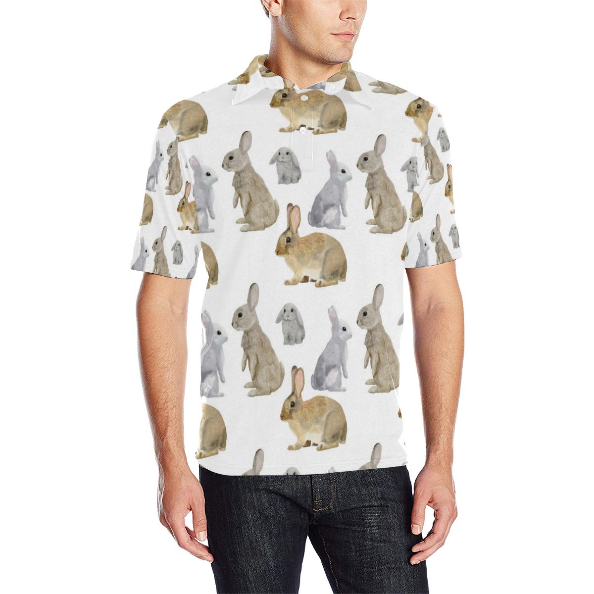 Rabbit Pattern Print Design 02 Men Polo Shirt