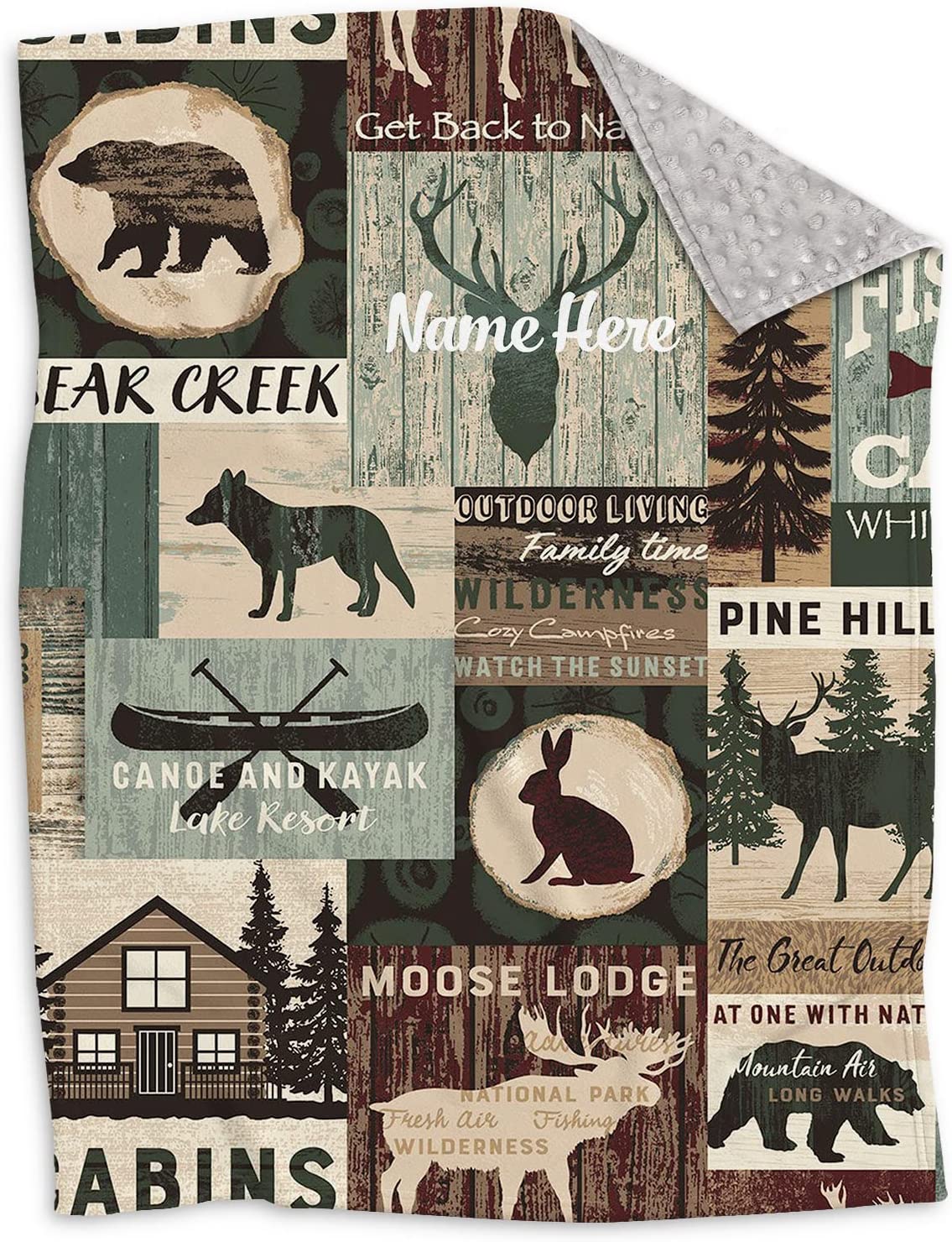 Personalized Camo Moose Deer And Bear, Rabbit, Wolf Woodland Theme Minky Dot Baby Blanket