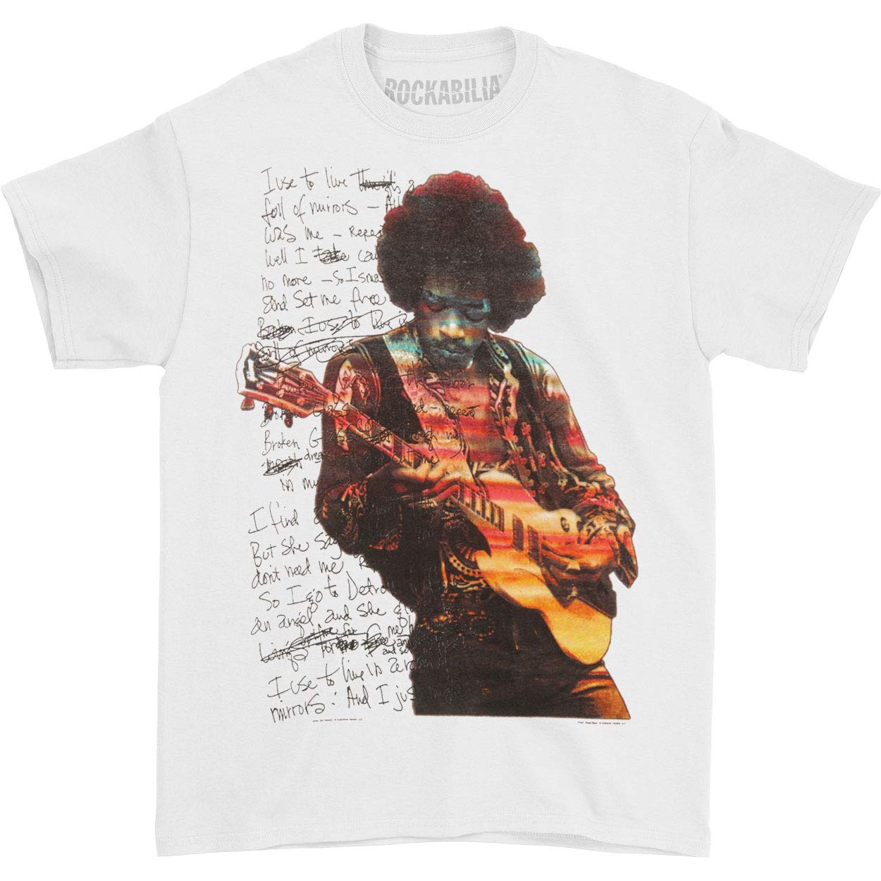 Jimi Hendrix Men’s Room Full of Mirrors Handwritten T-shirt White