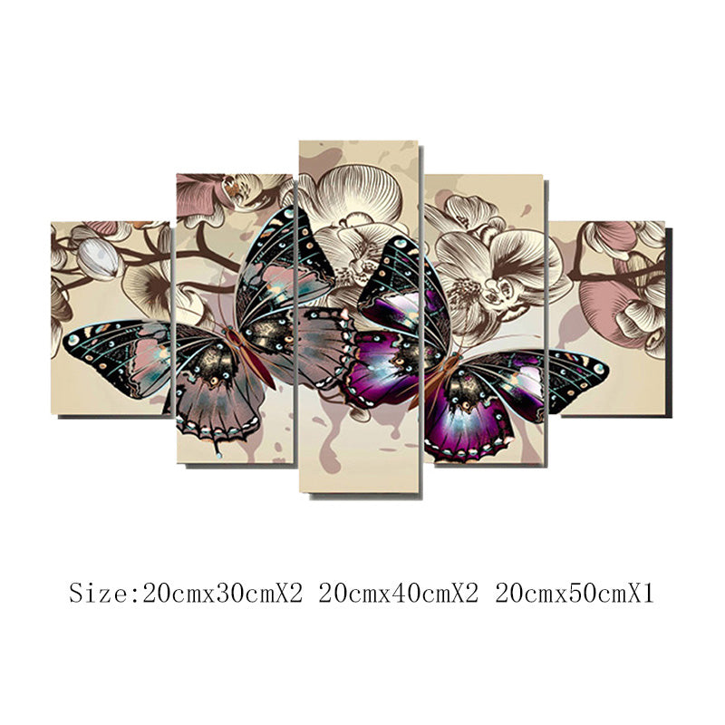 Popular 5Pcs/Set Butterflies Wall Sticker Painting Art Canvas Poster Frameless Home Decoration Decal Accessories