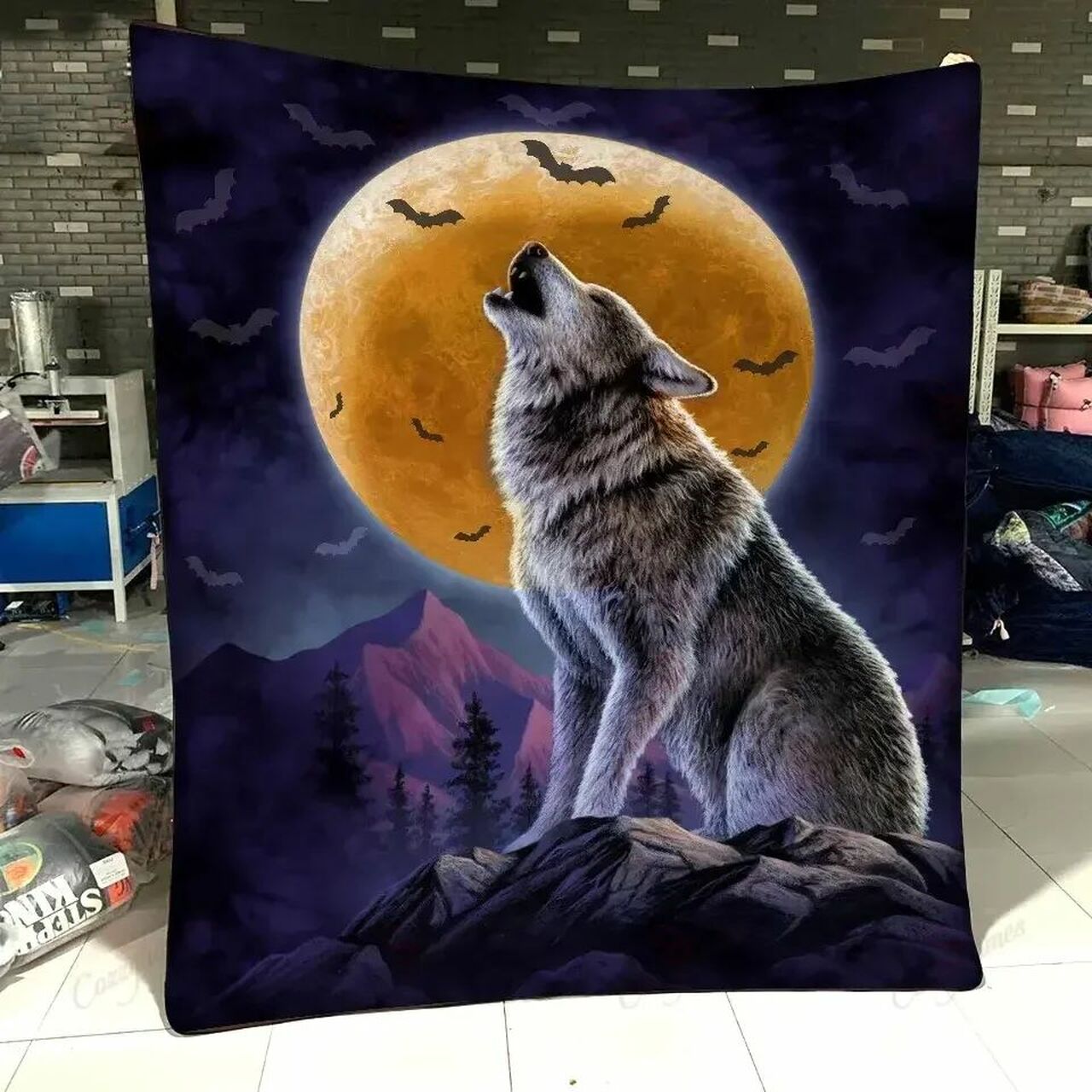 Wolf Halloween Gift Fleece Sherpa Blanket