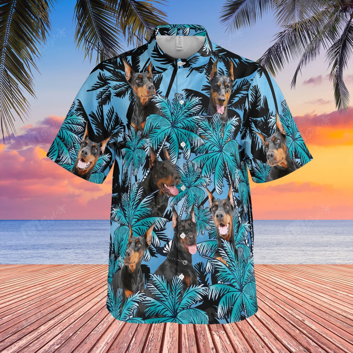 Hawaii Shirt & Short Doberman Leaves Tropical