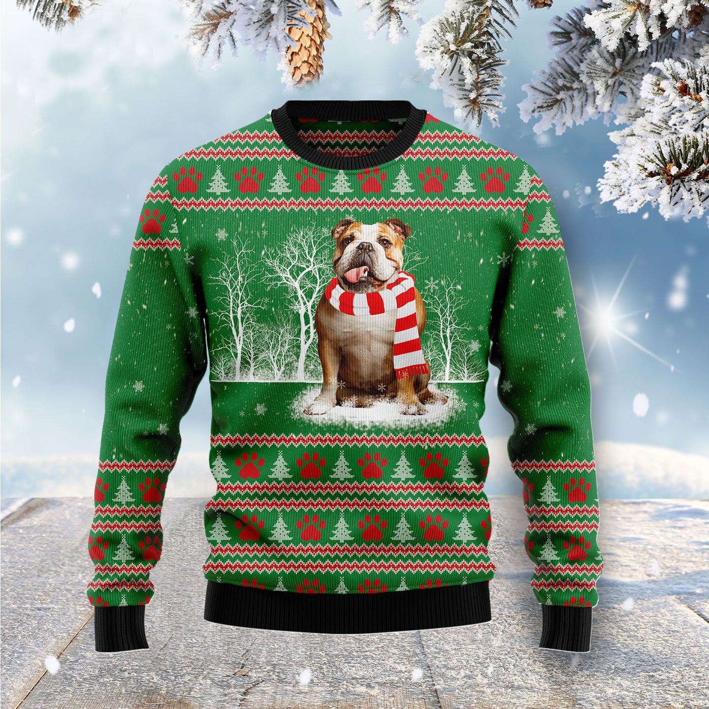 Bulldog Winter Tree Sweater, Ugly Christmas Sweater For Dog Lovers