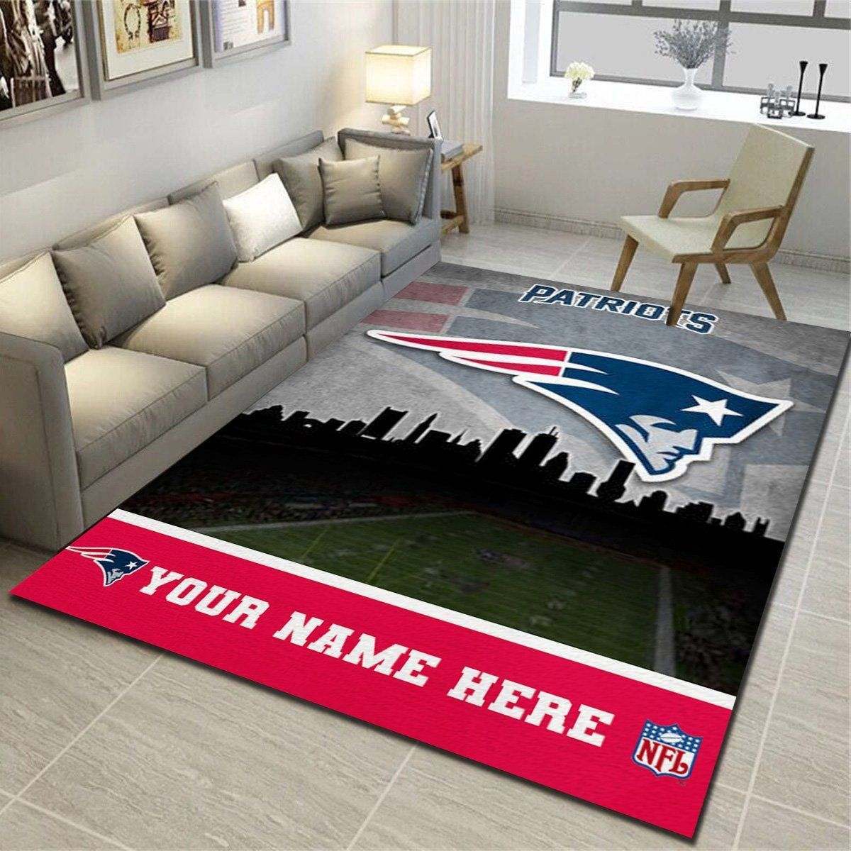 New England Patriots Personalized Area Rug, Team Living Room Carpet, Customized Floor Decor