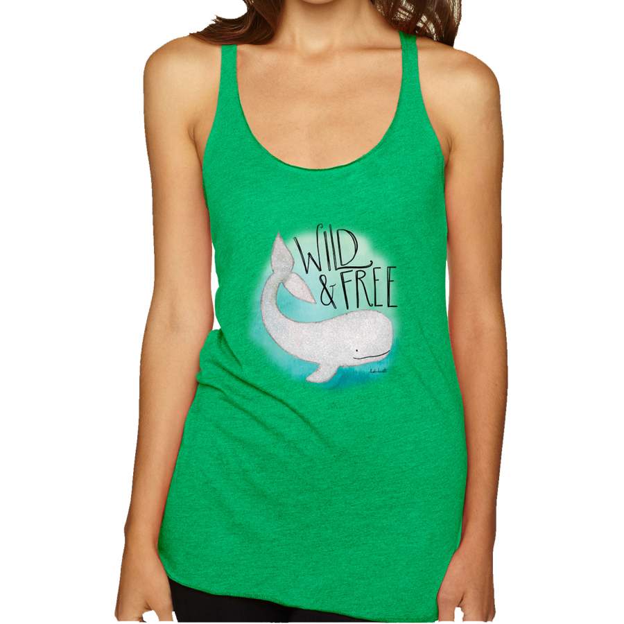 Cute Nautical Whale Wild and Free Animal Lover Tri-Blend Racerback Tank Top