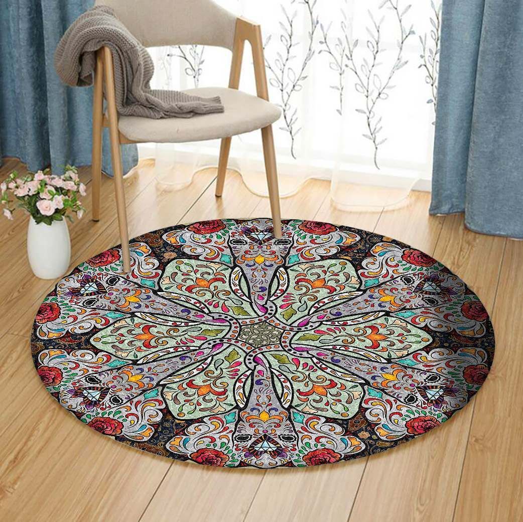 Mandala Elephants IE4619 Round Rug BEVR3007