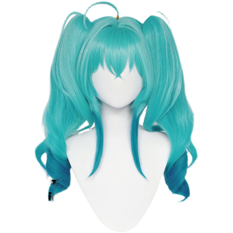 Vocaloid Miku Green Gradient Curly 55cm Long Cosplay Wigs With Chip Ponytailss Halloween Party Costume Wigs + Wig Cap alx