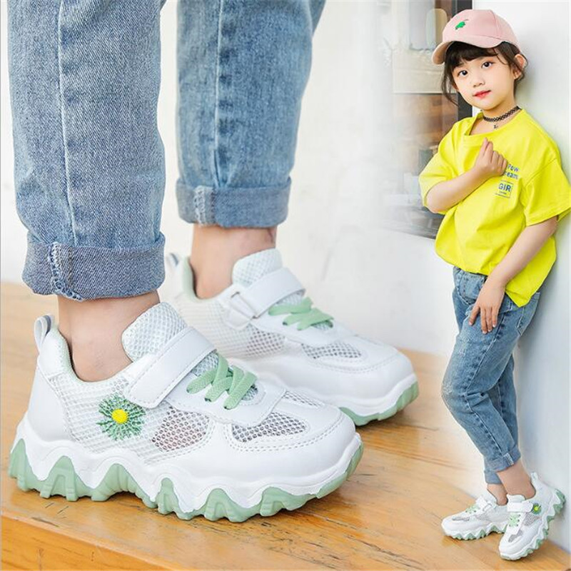 2021 summer new single net children’s sports shoes girls’ breathable Little Daisy girls’ students’ soft sole men’s running shoes alx