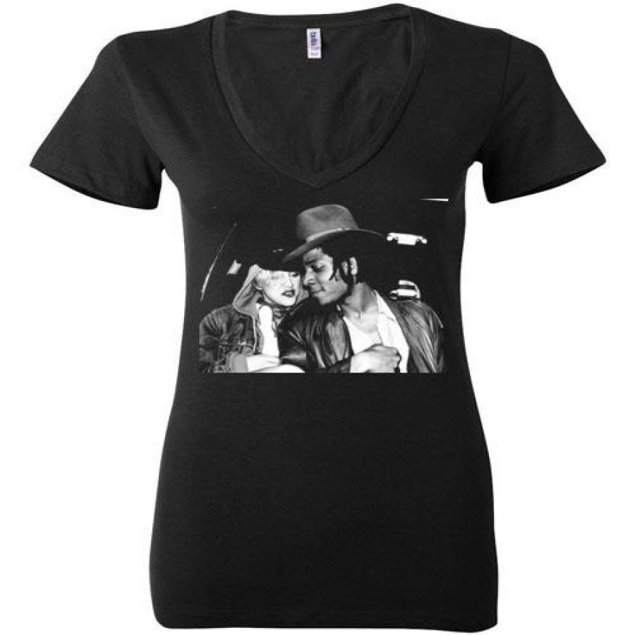 Basquiat Madonna Streetart,v24,Ladies Deep V-Neck