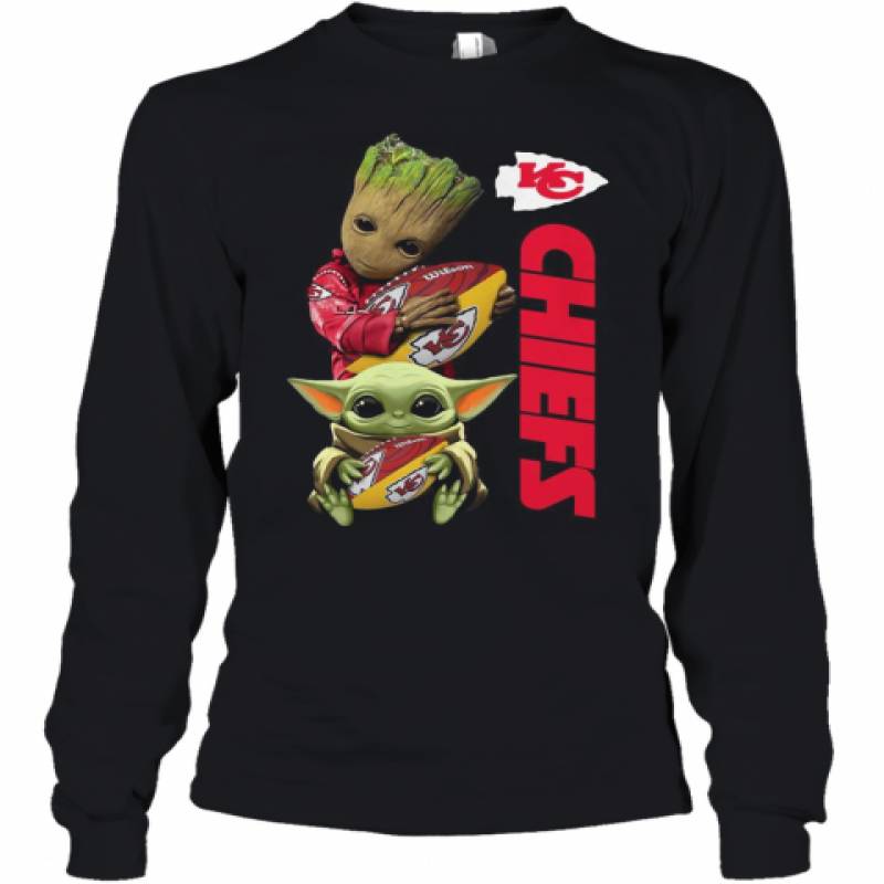 Baby Groot And Yoda Hug Kansas City Chiefs Youth Long Sleeve