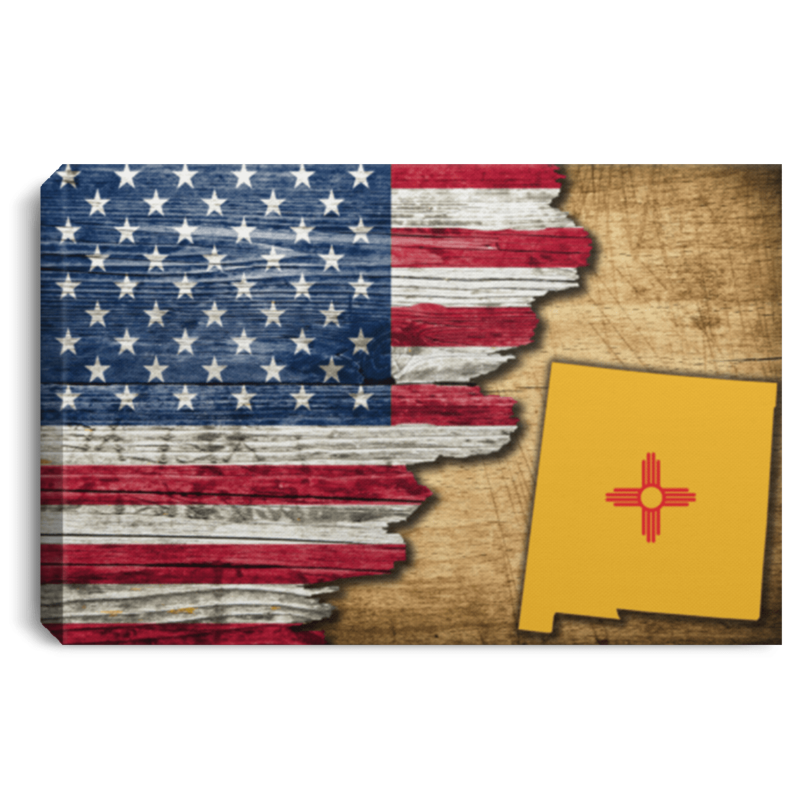 United States/New Mexico Flag Ripped Effect 18X12 Inches Landscape Canvas .75In Frame