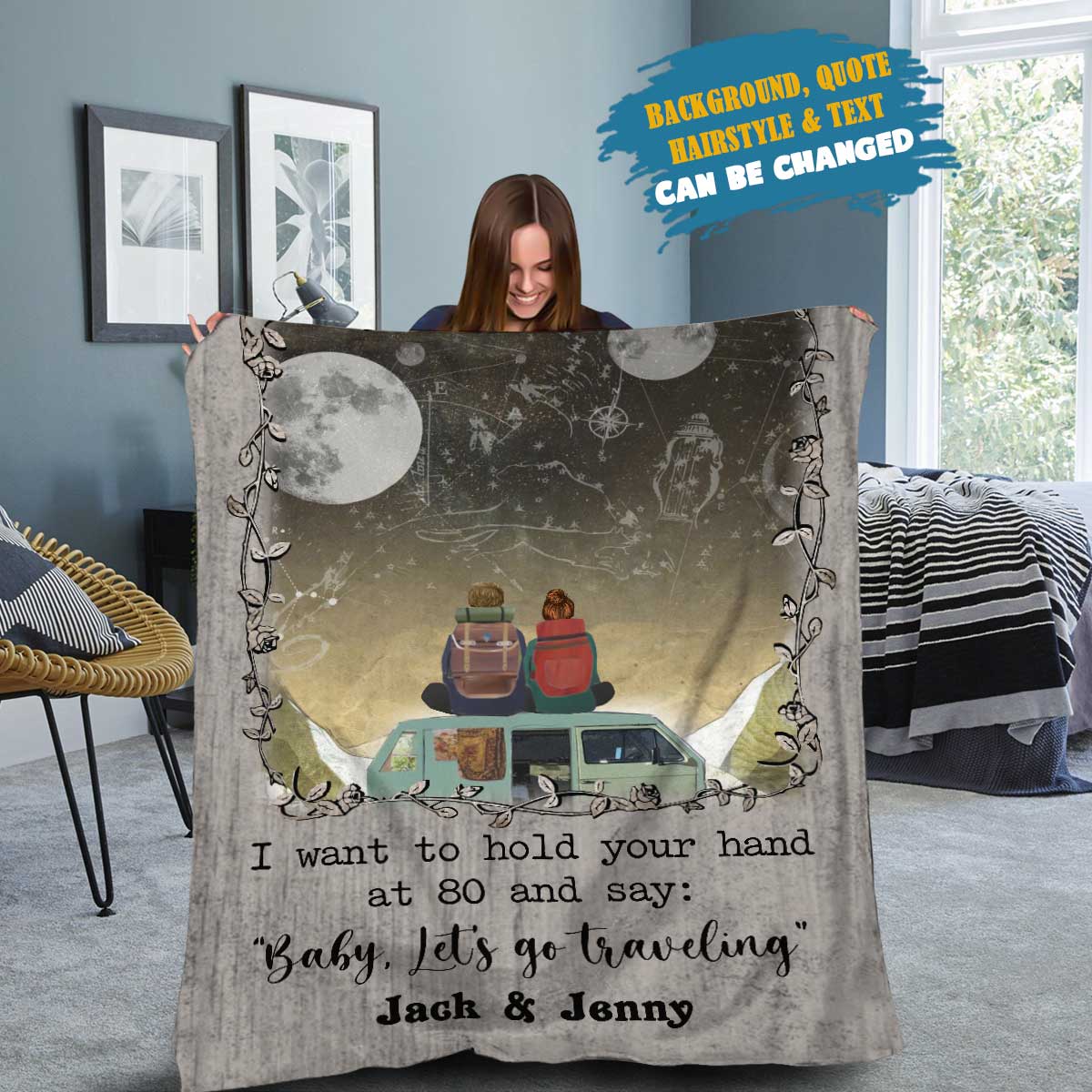 I Want To Hold Your Hand At 80 Custom Blanket, Let’s Go Traveling, Personalized Gift For Couple Lovers On Valentines Day Birthday Anniversary, Live Preview AM08