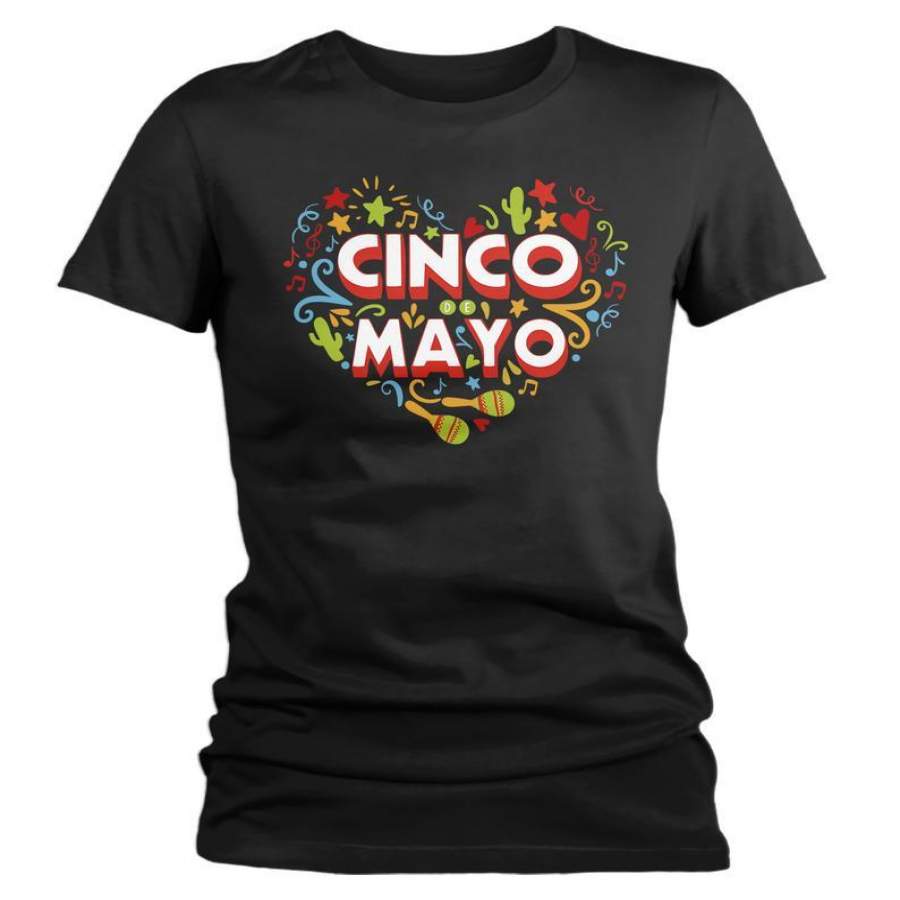 Women’s Cinco De Mayo T Shirt Mexico Heart Shirts Mexican 5th May Graphic Tee Mexican Pride Tshirt