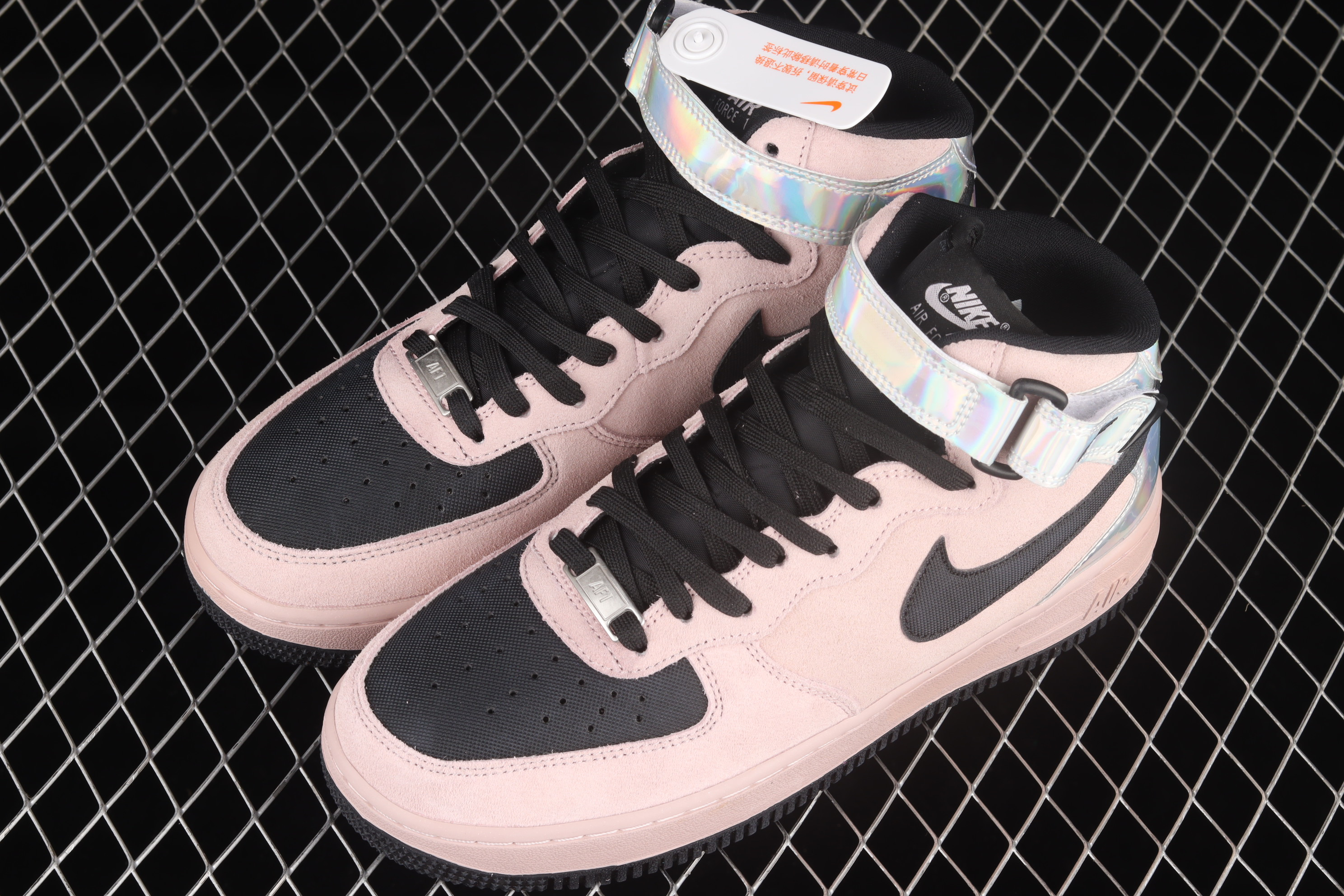 Nike Air Force 1 07 Mid Laser Powder Black Pink Sneakers, Women SNK591126488