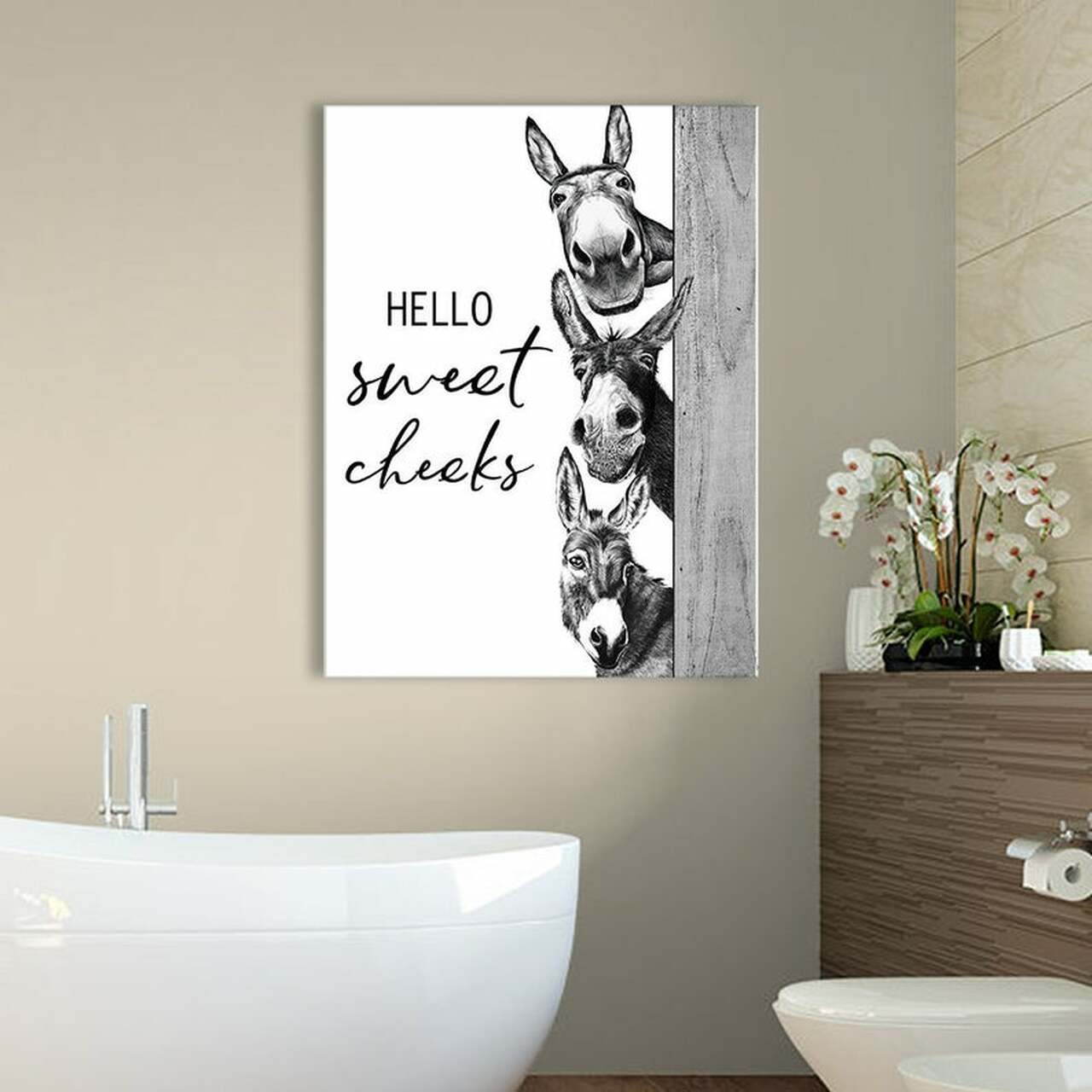 Three Donkeys Hello Sweet Cheeks, Cute Funny Home Decor Wallart Canvas And Poster, Wall Decor, Canvas Instructure